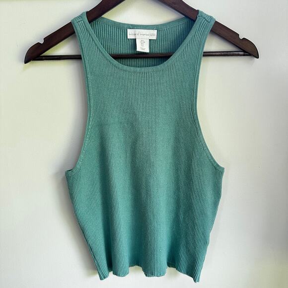 House of Harlow Sculpt Knit Teal Blue Ribbed Cropped Stretchy Tank Top Large - Picture 1 of 5